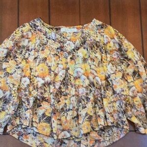 We The Free Yellow Multi Floral Smocked-Neck Blouse